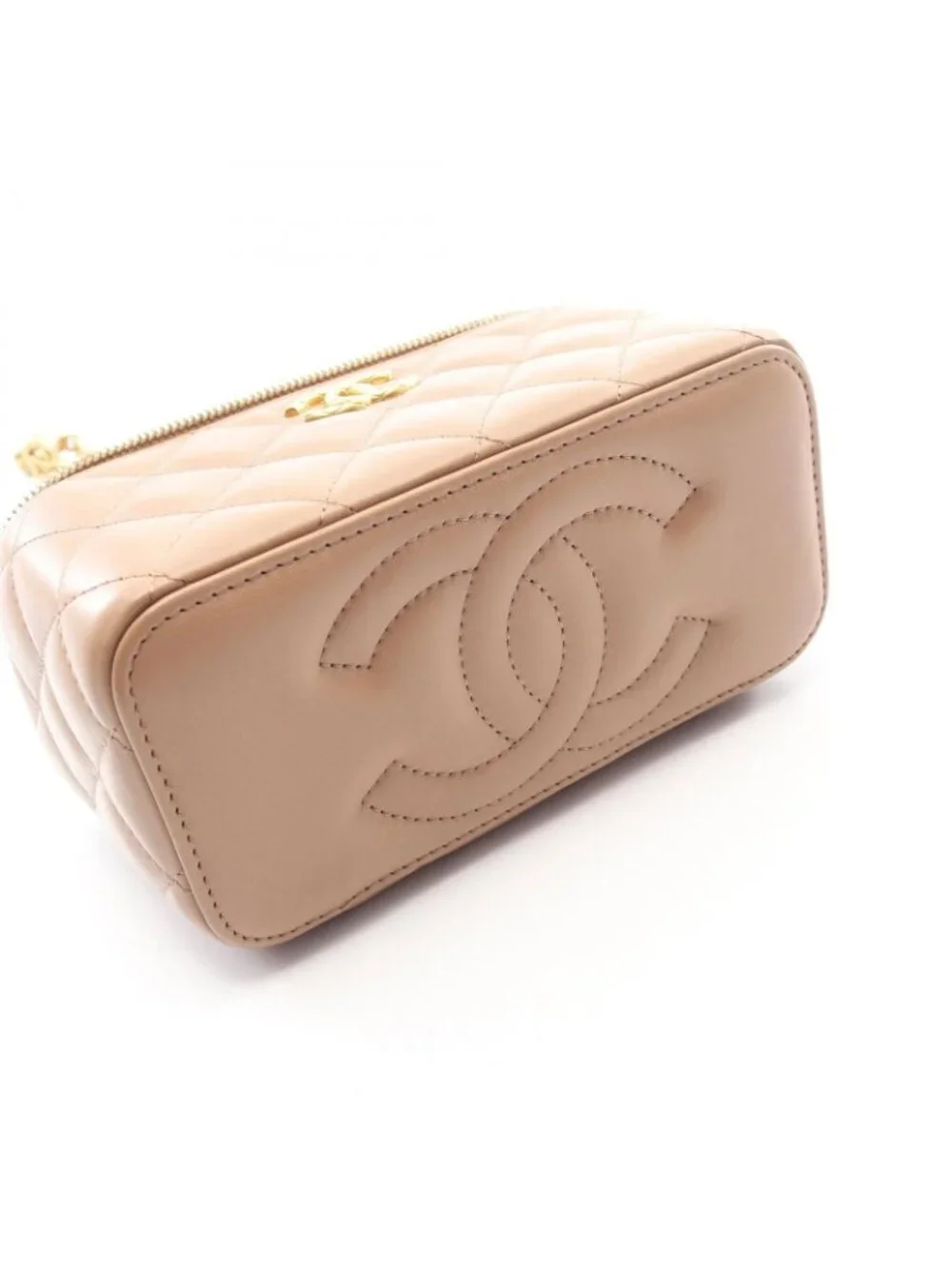 Chanel Shoulder Bag Quilted Vanity Beige Lambskin